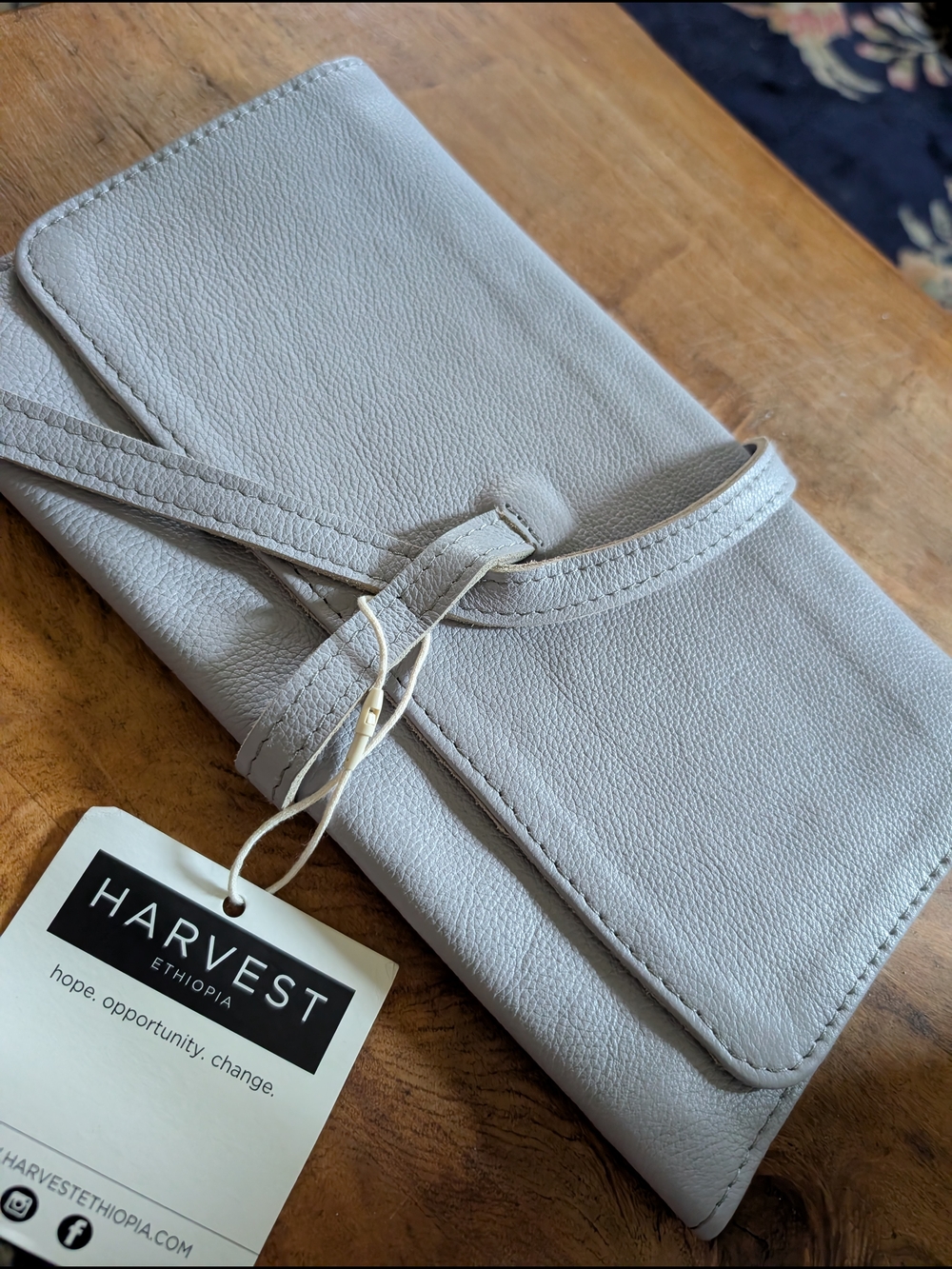 NEW Harvest Ethiopia Baby Blue Grey Leather Wrap Clutch